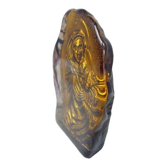 St. Joseph With Baby Jesus Etched 3D Bronze Look Glass Paperweight - Picture 5 of 10